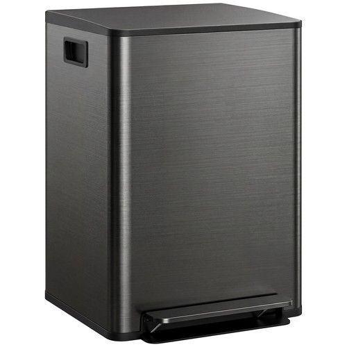 HOMCOM 2 x 30L Double Kitchen Bin, Pedal Bin with Soft-Close Lid, Black