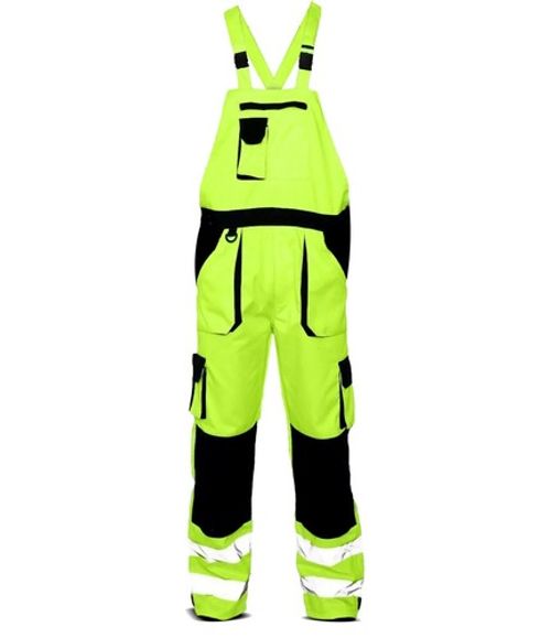Hi Vis Viz Contrast Bib and Brace Work Wear Dungarees Safety Fleece Overall Suit
