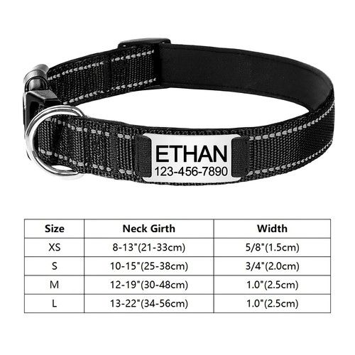 Reflective Personalised Dog Collar for Dogs Engraved Name Tag Small Medium Large