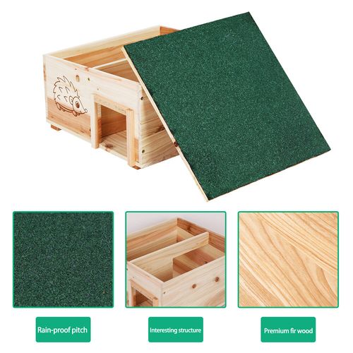 Raised Wooden Hedgehog House Animal Hibernation Shelter House with Green Roof — image 10