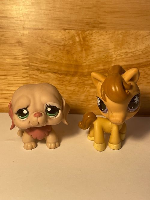 Authentic LPS Pair #1040 St Bernard Dog & #684 Pony Horse Snowflake Eyes Hasbro — image 1