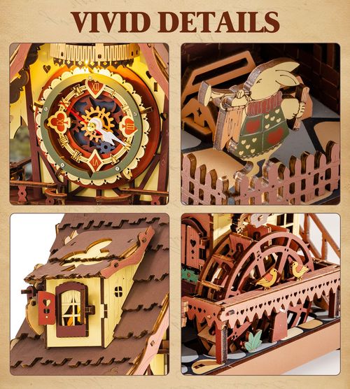 ROKR 3D Wooden Puzzle Cuckoo Clock Mechanical DIY Model Kit Home Decor Xmas Gift — image 6
