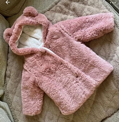 Nutmeg Girls Pink Faux Fur Hooded Lined Zip Coat Jacket 6-9 Months