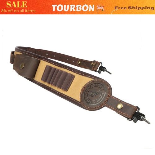 TOUEBON Hunting Rifle Sling w/ Ammo Holder Canvas Gun Shoulder Strap w/ Swivels