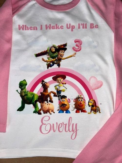 TOY STORY SET PERSONALISED  BIRTHDAY PYJAMAS WHEN I WAKE UP KIDS PJS