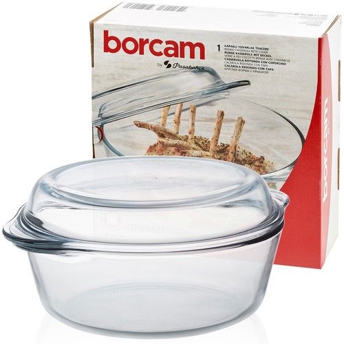 Borcam 2.1L Round Glass Casserole Dish w/ Lid Perfect for Cooking and Stewing