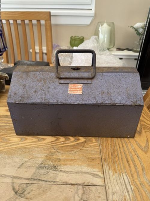 Vintage Rabone Chesterman Enox Metal Tool Box Blue Hammerite Made In England 14”