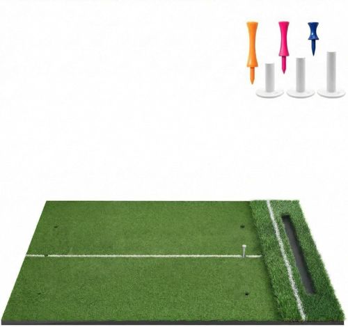 Golf Hitting Mat 5x4 ft with Ball Tray Dual Turf Swing Driving Training Practice — image 2