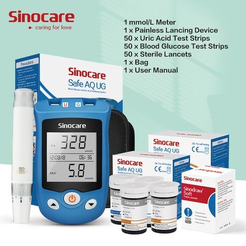 Sinocare Blood Glucose Uric Acid Meter Gout Test Strips Lancet