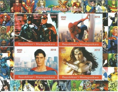 Wonder Woman Batman Superman Spiderman 2018 MNH stamp sheetlet