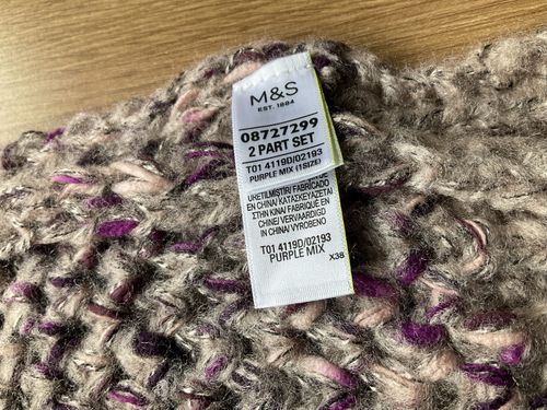 Marks & Spencer M&S  Knitted Ladies Purple Mix Hat Scarf Set Acrylic chunky Knit — image 4