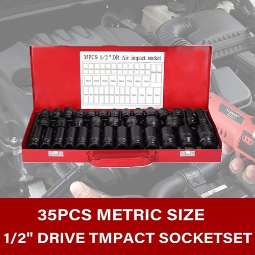 35Pcs Heavy Duty Deep Impact Socket Set 1/2" Drive 6 Point Thin Wall 8MM - 32MM — image 7