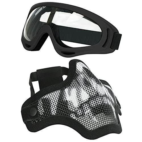 AOUTACC Airsoft Mask and Goggles Set, Half Face Full Steel Mesh Mask and Goggles