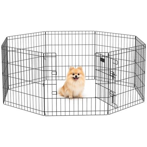 PawHut 24" Pet Dog Playpen, Puppy Cage, Eight-Panel Metal Fence, Run, Garden