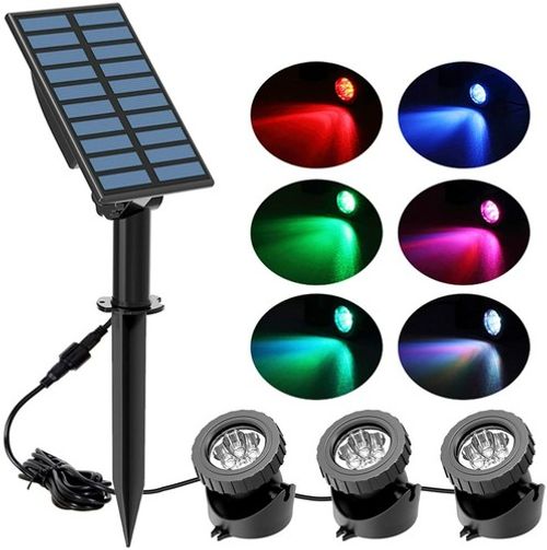 RGB Solar LED Submersible Spot Lights Lamp Garden IP68 Pool Pond Underwater UK