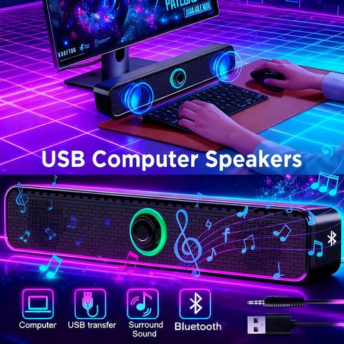 Computer Speakers USB Powered Wired Bluetooth PC Desktop Laptop Speaker Soundbar