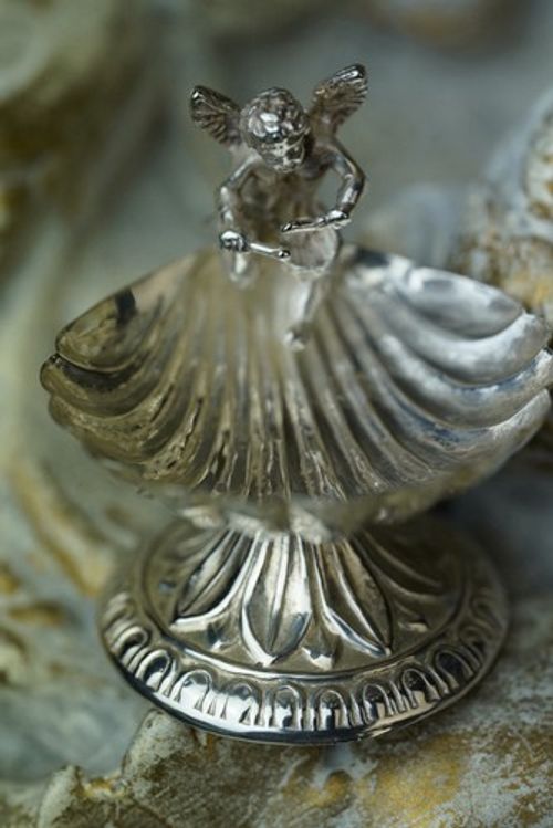 Vintage Solid Sterling Silver Cherub Shell Salt Cellar Ring Dish 925