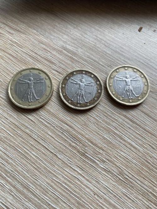 Rare 1 Euro Coin ITALY 2002 Vitruvian Man by Leonardo da Vinci Lot of 3 coins