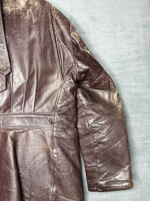 VTG 1950s Grais Front Quarter Steerhide Leather Car Coat Jacket Half Belt Sz 42L — image 17