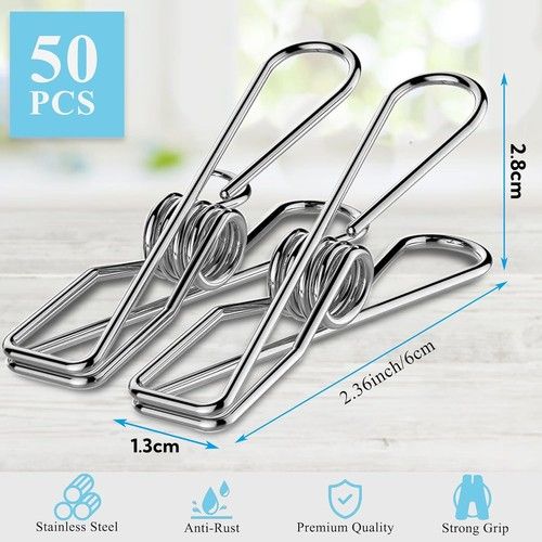 50Pcs Stainless Steel Washing Line Clothes Pegs Hang Pin Metal Clips Laundry New
