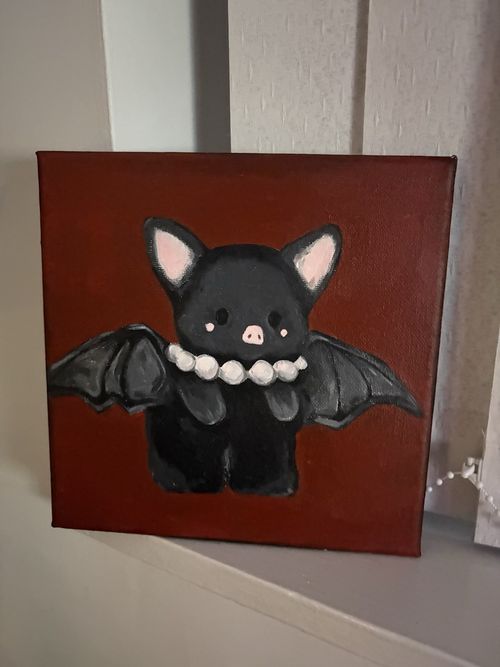 OOAK Bat Canvas Painting, Contemporary Animal Art, Unframed Single Piece — image 3