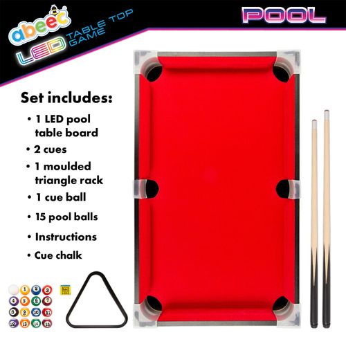 Mini LED Tabletop Pool Table Light Up Kids Snooker Game with Cues Balls 50cm — image 3