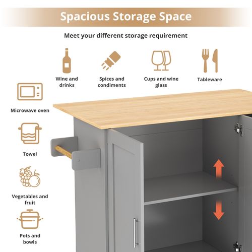 Kitchen Island on Wheels, Rolling Storage Trolley w/ Drop Leaf, 3 Drawers, Grey — image 6