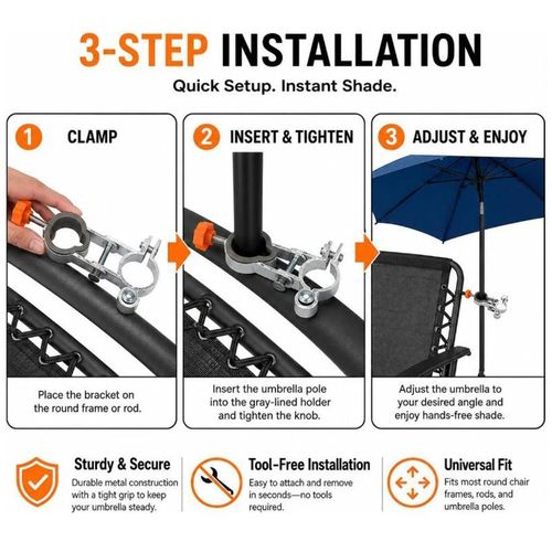 2X Clip On Mount for Garden Chair Parasol Patio Deck Umbrella Sun Multifunction — image 4