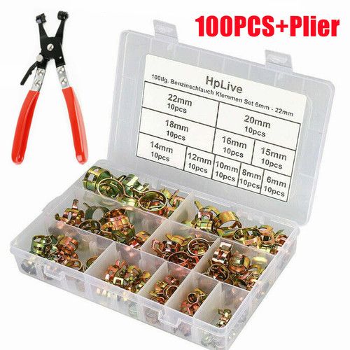 100PCS Fuel Line Hose Clamps Spring Clips Water Pipe Air Tube Fastener Car Set