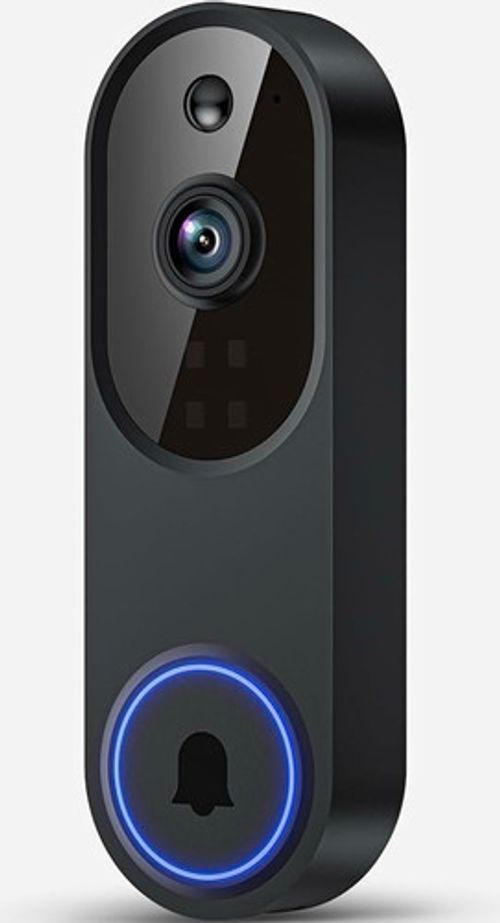Black Wi‑Fi Wireless Video Doorbell Camera with Built-in Microphone