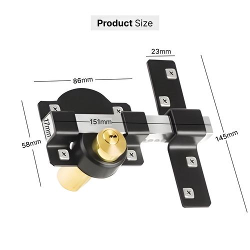 70mm Gate Lock Garden Security Double Long Throw Bolt Rim Lock 5 Keys Both Sides — image 3