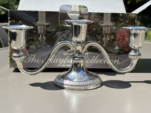 Vintage The Mayfair Collection Silver Plated 3-Arm Candelabra Candle Holder — image 3