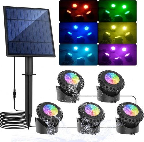 LED Solar Pond Lights Underwater RGB Multicolored Garden Fountain Pool Lamp IP68