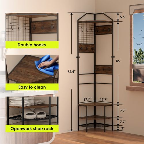 Coat Rack Freestanding Metal Coat Hall Tree Stand Triangle Corner Clothes Rack — image 3