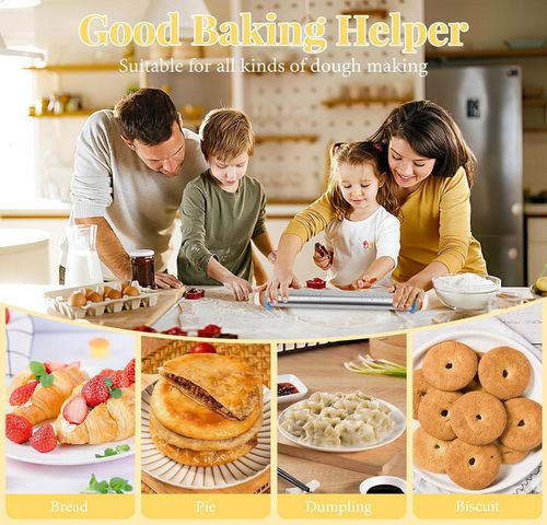 17" Stainless Steel Rolling Pin Adjustable Dough Roller w/ 4 Thickness Rings Bak — image 5