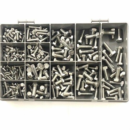 250 ASSORTED PIECE A2 STAINLESS M4 M5 M6 M8 M10 FULLY THREADED BOLTS SET KIT