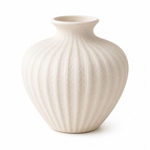 Ceramic Vase 16cm – Ribbed White Decorative Vase for Pampas Grass, Dried Flowers