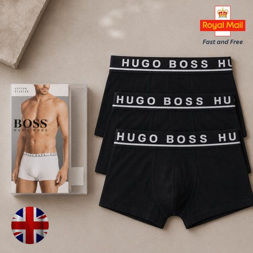 Men's Hugo Boss 3-PACK Boxers Underwear Cotton Classic Fit Solid Black M - XL UK