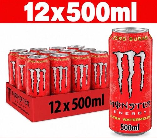 Monster Energy Ultra Watermelon 500ml Cans – Pack of 12 – Zero Sugar Watermelon 