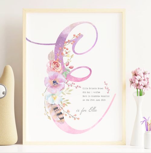 Personalised New Baby Girl Gift, Floral Baby Print Baby Girl Print Birth Details — image 6