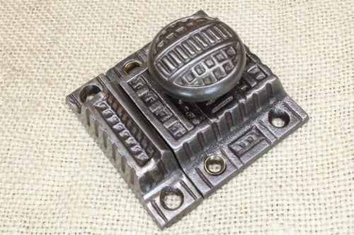 2 Old Cabinet Latches Brass Cast Knob Handle Iron Victorian Lattice 1890 Patent — image 14