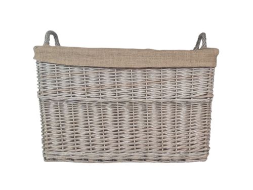 NEW Rectangular Driftwood-wash Wicker Log Storage Basket with Hessian Liner — image 16
