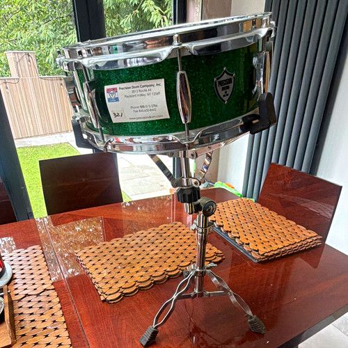 Precision Drum Company Green Sparkle Metal Snare Drum Set with Snare Stand