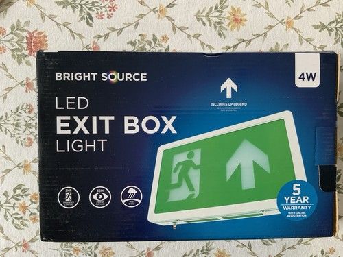 Bright Source 4W LED Emergency Exit Box Sign Light Up Arrow Maintained 243038