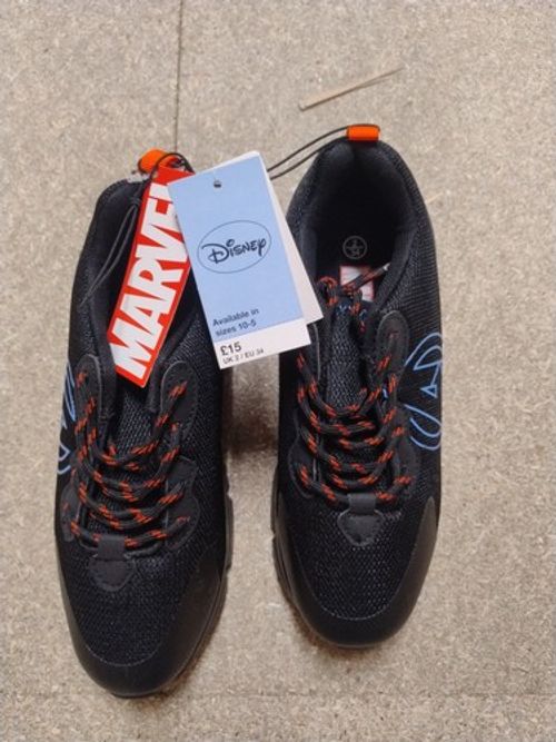 Bnwt Boys Size 2 Euro 34 Matalan Disney Avengers Trainers Black With Blue/Red