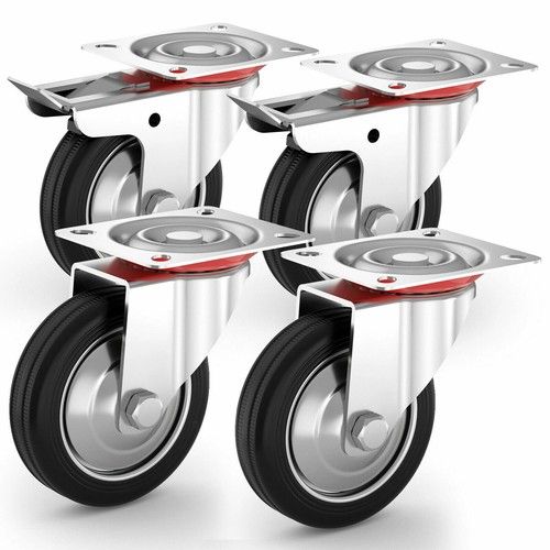 4PCS 75/100/125/160/200mm Castors Casters Braked Swivel Trolley Furniture Wheels