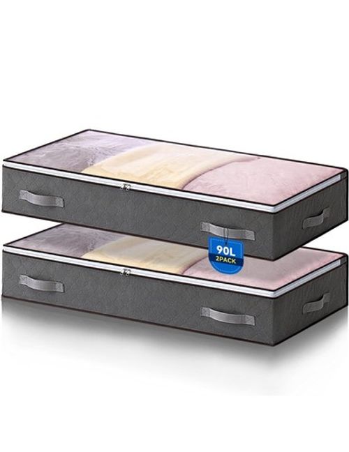 2 Pack 90L Underbed Storage Bags, Under Bed Storage Box With Lid, Clothe...