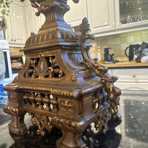 Antique 19thC French Baroque Ornate Brass 5 Arm Candelabra Altar Style 24" — image 6