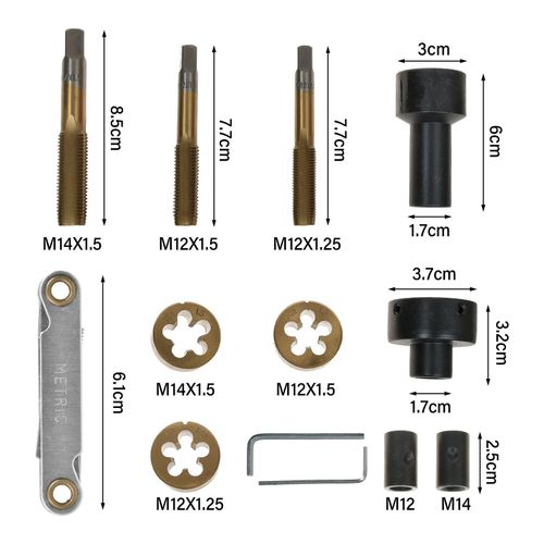 13Pcs Tap & Die Set for Wheel Studs + Nuts Thread Repair M12 x1.25 M12 x 1.5 M14 — image 6