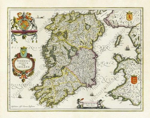 Antique map IRELAND HIBERNIA Janssonius Hondius 1638 wall art gift print poster